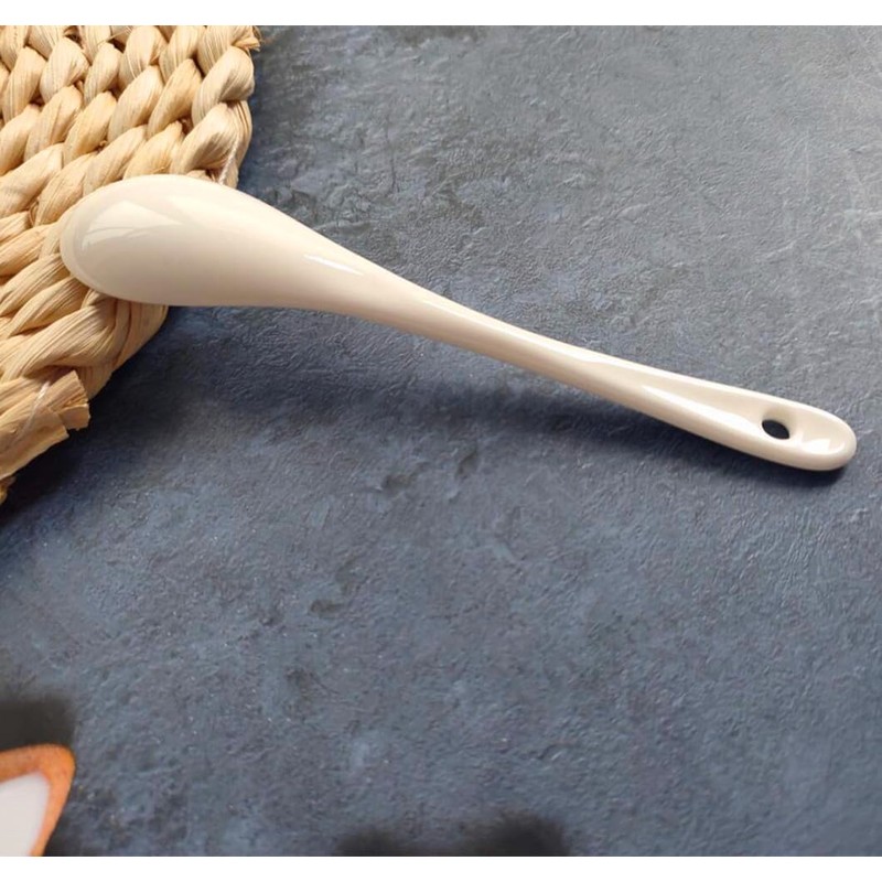 5 Inch White Ceramic Coffee Spoon with Long handle, Small