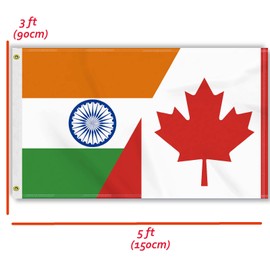 3×5 FT Canada India Flag, Large 100D Canadian Indian Friendship National Outdoor Banner,Hindu Doube Side Printing Decor For Patio Garden With Brass Gromment