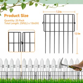 25 Pack Animal Barrier Fence No Dig Garden Defense, 25ft(L) x 13in(H) Rabbit Proof Garden Fencing with 1.2in Gaps, Metal Rabbit Fence, Dog Blocker Under Barriers for Flower Beds & Patio