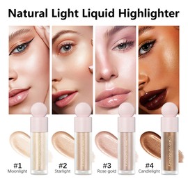 Highlighter Beauty Wand, Smooth Shine Shimmer Radiant Liquid Face Body Highlighter Makeup Stick, Lightweight Waterproof Cream Contour Face Glowing Illuminator Makeup Pen for Women Girl- 03 Rose Gold