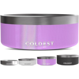 Coldest Dog Bowl - Anti Rust Metal, Non Slip, 3 Layers Insulated Stainless Steel Dog Bowls - Spill Proof & Heavy Duty - Water Bowl for Dogs, Cats, Dish Washer Safe (64 oz, Saturns Purple Glitter)