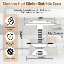 2 Inch Kitchen Sink Hole Cover Faucet Hole Cover Stainless Steel Kitchen Sink Tap Hole Plate Stopper Cover Blanking Metal Plug (White)