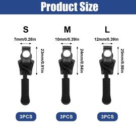 9 Pcs Zipper Repair Kit Removable Zip Puller Fixer Replacement 3 Size Spare Zip Pull for Clothes Jeans Wallets Luggage Suitcases Backpack Travel Practical Zipper Slider Repair Accessories, Black