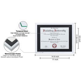 VIOLABBEY 11x14 Diploma Frames White, Fits 8.5x11 Inch with Mat or 11x14 Inch without Mat Certificate, College Degree and More, HD Semi-tempered Glass, Wall or tabletop Display (Black Mat)