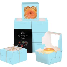Gcardist Light Blue Bakery Box with Window 15Pcs 10.2x10.2x6.4cm Light Blue Cookie Boxes Pastry Box for Wedding Favor Birthday ＆ Party(4x4x2.5 Inch)