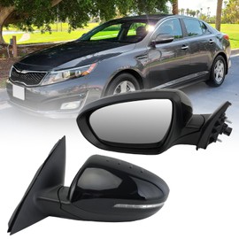 Left Driver Mirror Compatible with 2014 2015 Kia Optima Mirrors with Heated,Turn Signal Light,Power Glass,Manual Folding,Replace KI1320175 Black (6 Pins)
