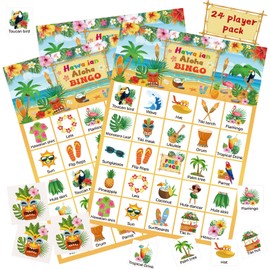 Liliful 39 Pcs Hawaiian Aloha Bingo 24 Players Luau Party Games Hawaii Bingo Cards for Adults Kids Family Classroom Activities Tropical Summer Party Favors Supplies