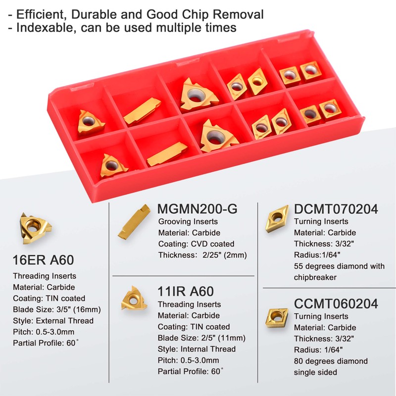 Lathe Turning Tool Kit, 7pcs 1/2'' Indexable Metal Lathe Tool