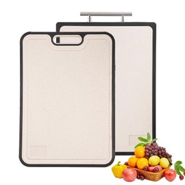 TUMPETY 99.9% Pure Titanium Cutting Board for Kitchen, Double Sided Food Grade, Pure Titanium and Wheat Straw PP, Easy to Clean Large Size (2 Pieces)