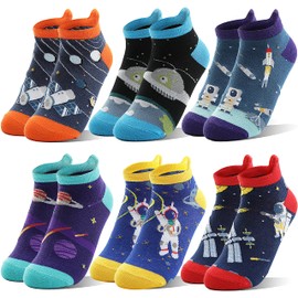 Welwoos Children's Funny Socks Boys Sneaker Socks Colourful Short Children's Socks Cartoon Cotton Toddler Socks 6 Pairs, Space