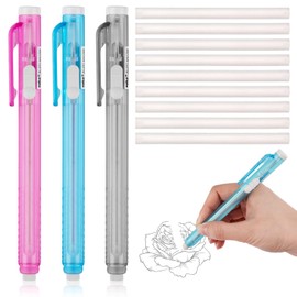 Pencil Style Eraser Pen Set, 3 Retractable Erasers + 9 Refill Erasers, Refillable Precision Eraser for Pencils Drawing, Learning, Office