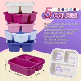 Honeydak 5 Pack Snack Containers 3 Compartment Bento Snack Boxes Divided Meal Prep Containers with Lids Reusable Adults Lunch Food Storage Box for School Work Travel(Elderberry)