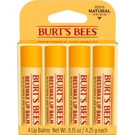 Burt'S Bees 100% Natural Moisturizing Lip Balm, Original Beeswax with Vitamin E and Peppermint Oil, 4 Tubes
