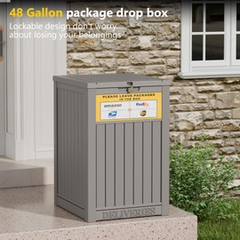 LHBGO Package Delivery Box for Outside, with Delivery Sign 48 Gallon Storage with Lockable Secure, Large Resin Outdoor Package Drop Container