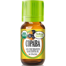 Healing Solutions Copaiba Essential Oil 0.33 oz (10ml), Organic, Pure, Undiluted Copaiba Oil for Hair, Diffuser, & Skin