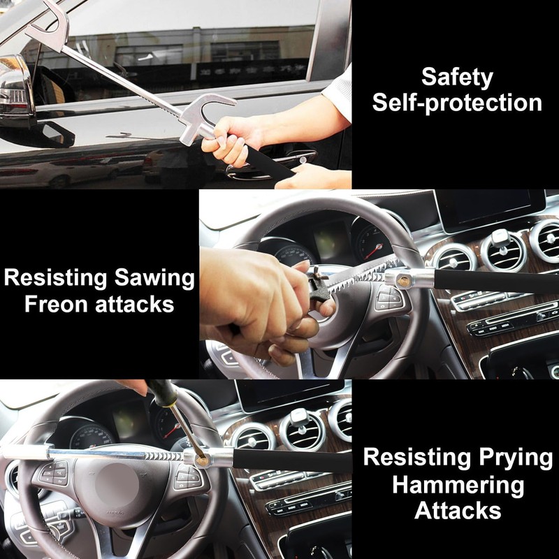 Tevlaphee Steering Wheel Lock For Cars,Wheel Lock,Vehicle Anti-Theft Lock,Adjustable Length