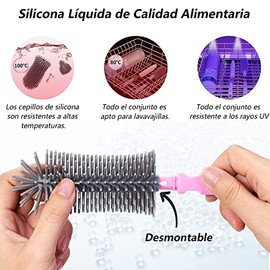Cepillo para Biberones, Kit de Cepillo para Lavar Biberones 6 en 1, Incluye Cepillo de Silicona para Biberones, Estante de Secado, Cepillo para Pezones (Rosa)