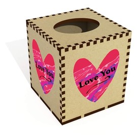 Square 'Love You' Wooden Tissue Box Cover (TB00064889)