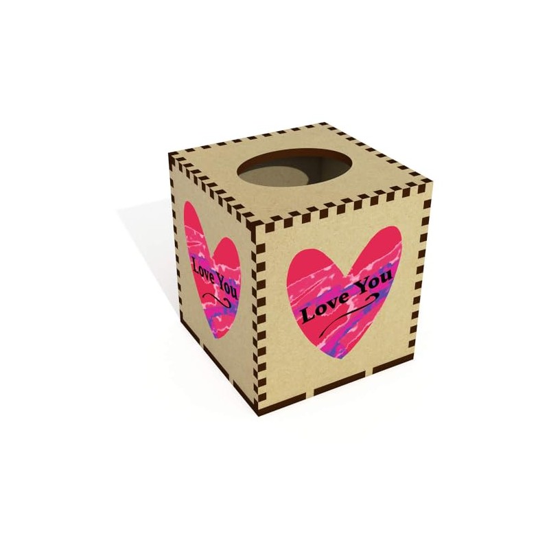 Square 'Love You' Wooden Tissue Box Cover (TB00064889)