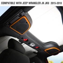 Jimen Compatible with 2015-2018 Jeep Wrangler JK JKU, 4PCS A Pillar Speaker & Roof Top Speaker Cover Interior Trim Accessories (Orange)