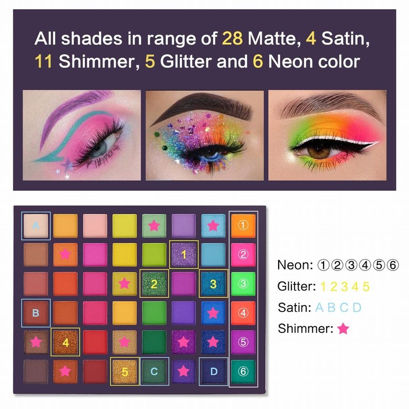 UCANBE EXOTIC FLAVORS Neon Eyeshadow Makeup Palette - 48 Colorful