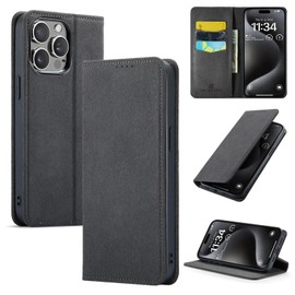 AKANTRA Alcantara Flip Case for iPhone14 Pro Max,Handmade Fully-Wrapped Synthetic Suede Magnetic Cover, Compatible with Magsafe Wireless Charging (Black, iPhone14 Pro Max)