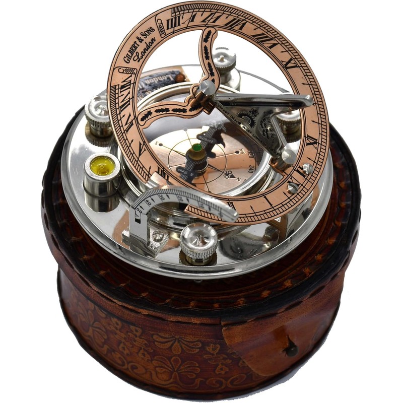 WOANIN Antique Brass & Copper Sundial Compass silver Clock in