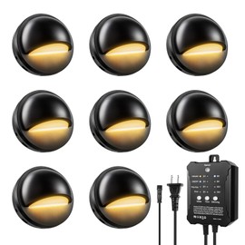 HOSITARK Low Voltage LED Deck Lights Kit with Transformer Timer and Photocell Sensor, IP67 Waterproof Low Voltage Landscape Lighting, Step Lights for Outdoor Walkway Stair Post Railing (8 Pack)