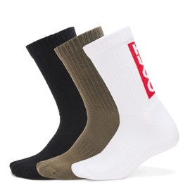 HUGO 3 Pack Back Logo Combed Cotton Socks, pewter green/black olive/white rice, 7-13