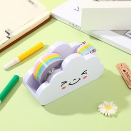 1Pc White Tape Desk Dispenser Cute Tape Dispenser Cloud Tape Cutter with Rainbow Novelty Tape Dispenser Holder for Home School Office Stationary Packaging Wrapping Craft Tape Dispensers