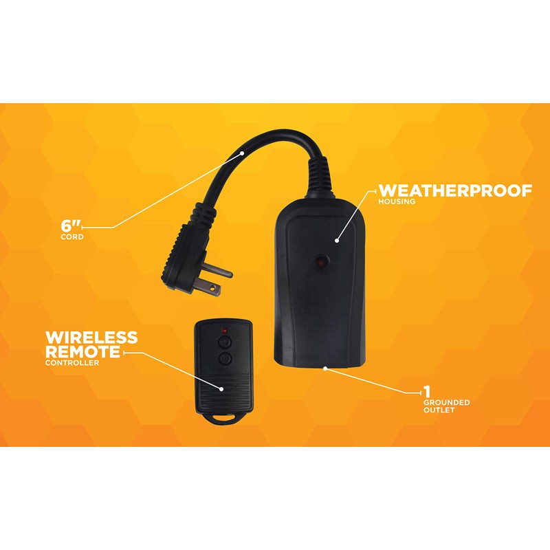 Woods 32555WD Weatherproof Outdoor Electrical Outlet Switch; Wireless Remote Control