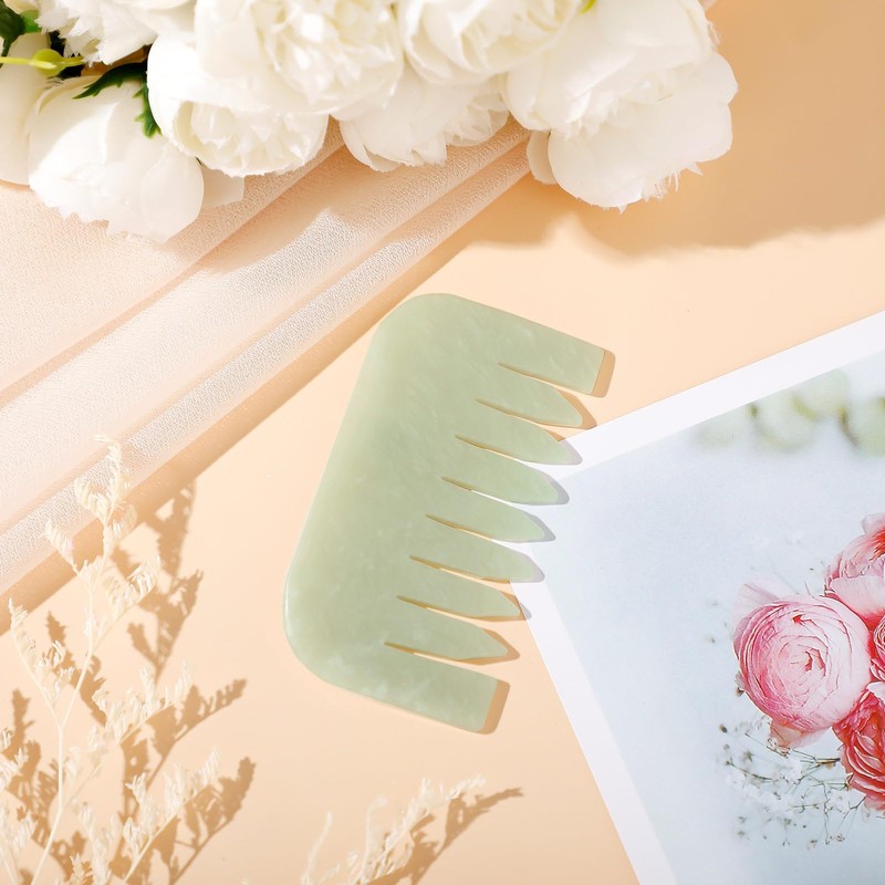 Geiserailie 2 Pieces Jade Combs Massage Stone Hair Comb Guasha