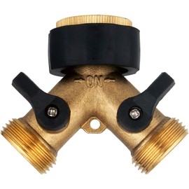 Hydrogarden 3/4" Tap Y Splitter,Garden Hose Splitter, Y Valve, Two Way Brass Tap Manifold with Comfort Grip Shut-off Valves