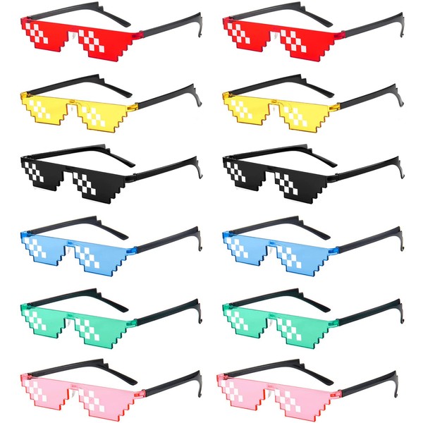 12 Pack Thug Life Party Sunglasses 8 Bit Pixelated Multicolor