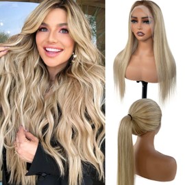 Smartinnov Highlight 13x6 HD Lace Front Wig Human Hair 20 Inch Balayage Ash Brown to Beige Blonde with Platinum Blonde Tranaparent Lace Frontal Wig for Women Glueless Wigs 150% Density Remy Hair Wigs