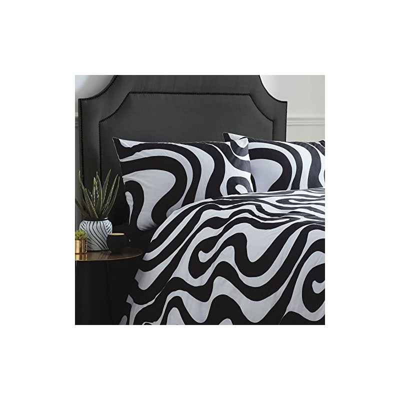 HOMEMAKER BEDDING Retro Duvet Cover Set Black White Swirl Print
