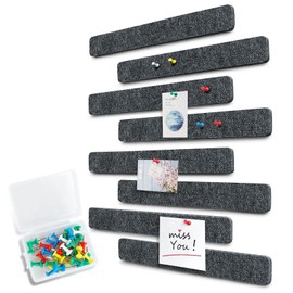 Uoisaiko Felt Pin Board Bar 13"x2", Pack of 8 Bulletin Board Strips with 40 Push Pins, Home Office Memos Notice Boards Felt Wall Tiles