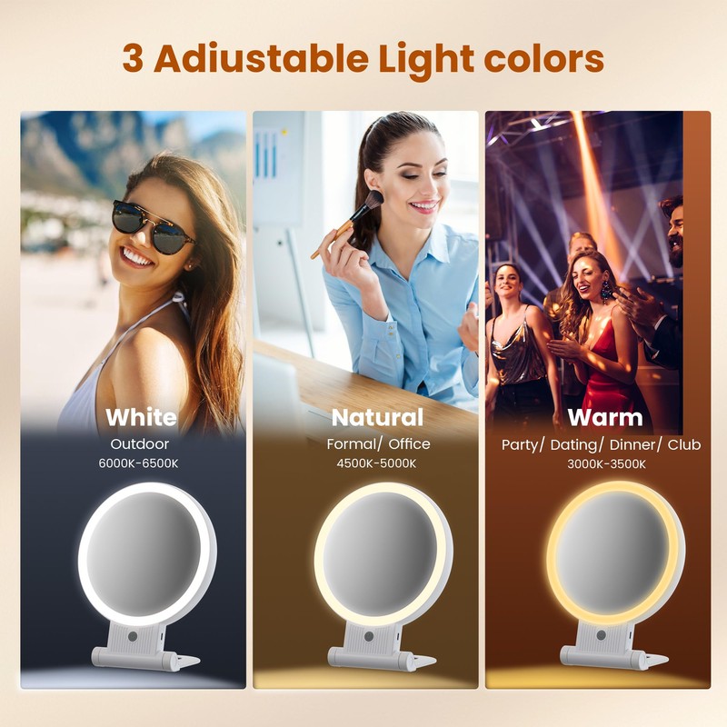 tubbede 1X/30X Lighted Makeup Mirror with Magnification, Double-Sided Switch, 3-Color
