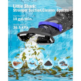Little Shark Pool Vacuum for Above Ground Pool, Hot Tub Vacuum with a 60w Motor,18 Gal/Min Powerful Suction, Pool Vacuum with 5000mAh Battery, 1h Running Time