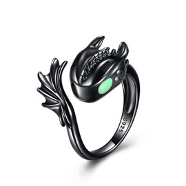 POPLYKE Dragon Rings for Women Sterling Silver Black Dragon Rings Jewellery Dragon Gifts 7, Silver