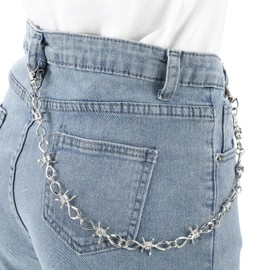 MBAIYO Thorn Pants Punk Belt Chain, Punk Pants Chain Barbed Wire Necklace Rock Hip Hop Thorns Wallet Biker Motorcycle Metal Jean Pocket Gothic Women Men (Sliver)