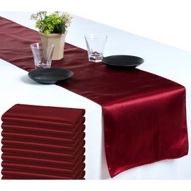MDS 15 PCS Satin Table Runners 12 x 108 Inch Charmeuse Sateen Silk Table Runner for Indoor Outdoor Wedding Reception Birthday Graduation Party Event Banquet Dining Table Decoration - Maroon