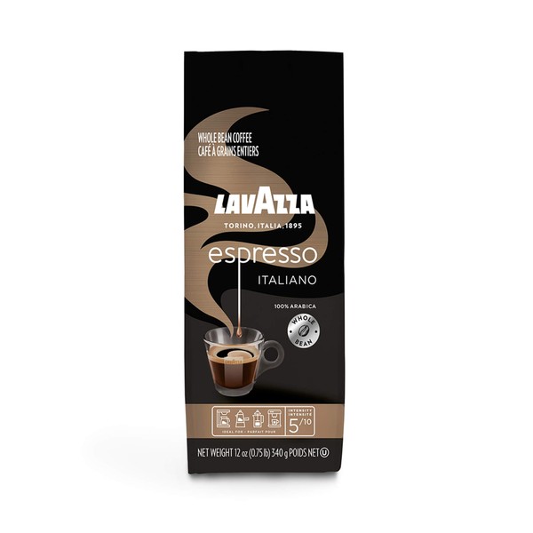 Lavazza Espresso Italiano Whole Bean Coffee 100% Arabica Rich-bodied Medium roast with delicious, fragrant flavor and aromatic notes, 12 oz soft bag