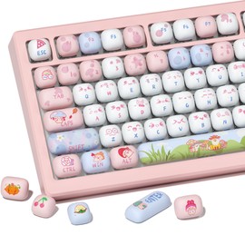 HITIME XVX PBT Keycaps Set - Pink Cute Keycaps, MOG Keycaps Dye-Sublimation, Fox Party Custom Keyboard Keycaps 60 65 75 100 Percent for 100%, 75%, 65%, 60% Keyboard, 138 Keys Keycaps Set(only keycaps)