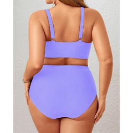 Aqua Eve Women Plus Size Two Piece Swimsuit High Waisted Bikini Set Tummy Control Bathing Suit Lavender 16W