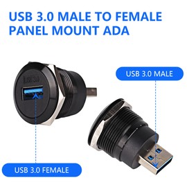 GIASYIEH USB3.0 Panel Mount Connector - M22 Threaded USB Male to Female Extension Adapter with 5Gbps SuperSpeed, Waterproof & Dustproof USB Socket for Car Dashboard/Industrial Equipment