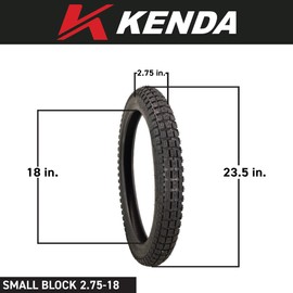 Kenda Small Block K262 2.75-18 Tube-Type (TT) Tire for Small Street and Trail Bikes, Dirt Bikes, and Scooters - Durable Off-Road and On-Road Performance with Keychain 2.75x18