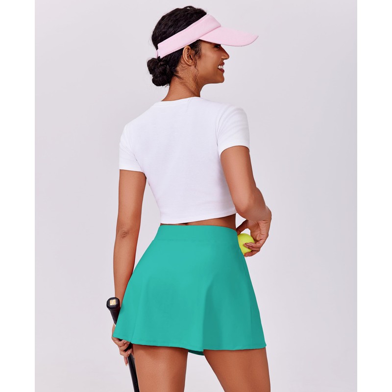 PINSPARK Women's High Waist Tennis Skirts Workout Skorts with Inner