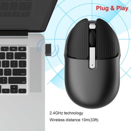 Ratón inalámbrico de carga, lindo ratón silencioso para computadora con receptor USB, 2.4 GHz, óptico inalámbrico, mini mouse de oficina en casa para laptop, laptop, laptop, PC, computadora (gris)