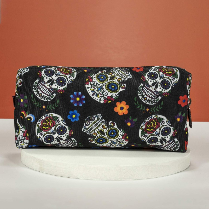 LParkin Sugar Skull Pencil Case Super Large Capacity Canvas Pen